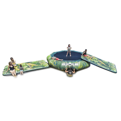 Island Hopper 15’ Water Bouncer Lakeside Water Park with 1 Lakeside Platform/Slide - LKS-WTRPRK15