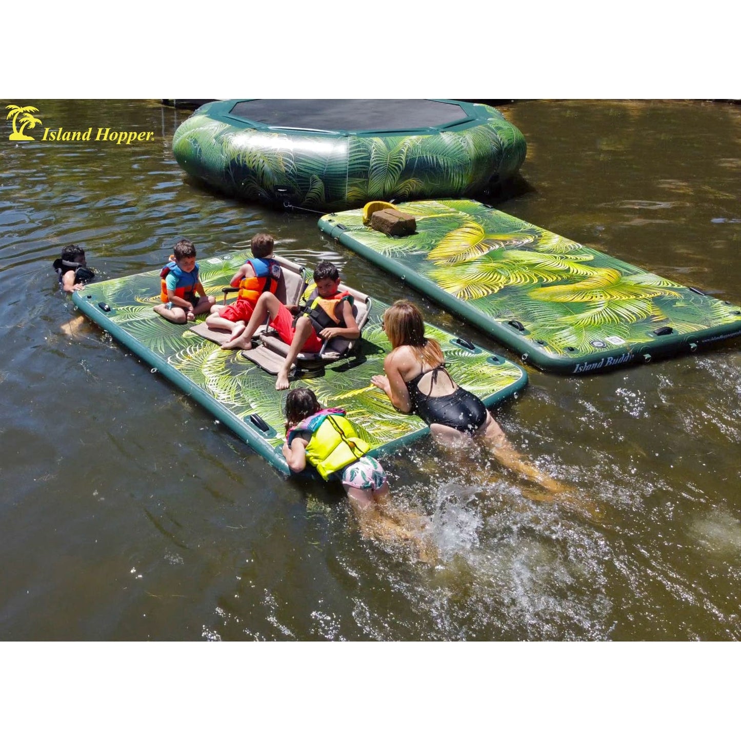 Island Hopper 15’ Water Bouncer Lakeside Water Park with 1 Lakeside Platform/Slide - LKS-WTRPRK15
