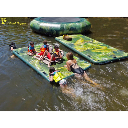 Island Hopper 15’ Water Bouncer Lakeside Water Park with 1 Lakeside Platform/Slide - LKS-WTRPRK15