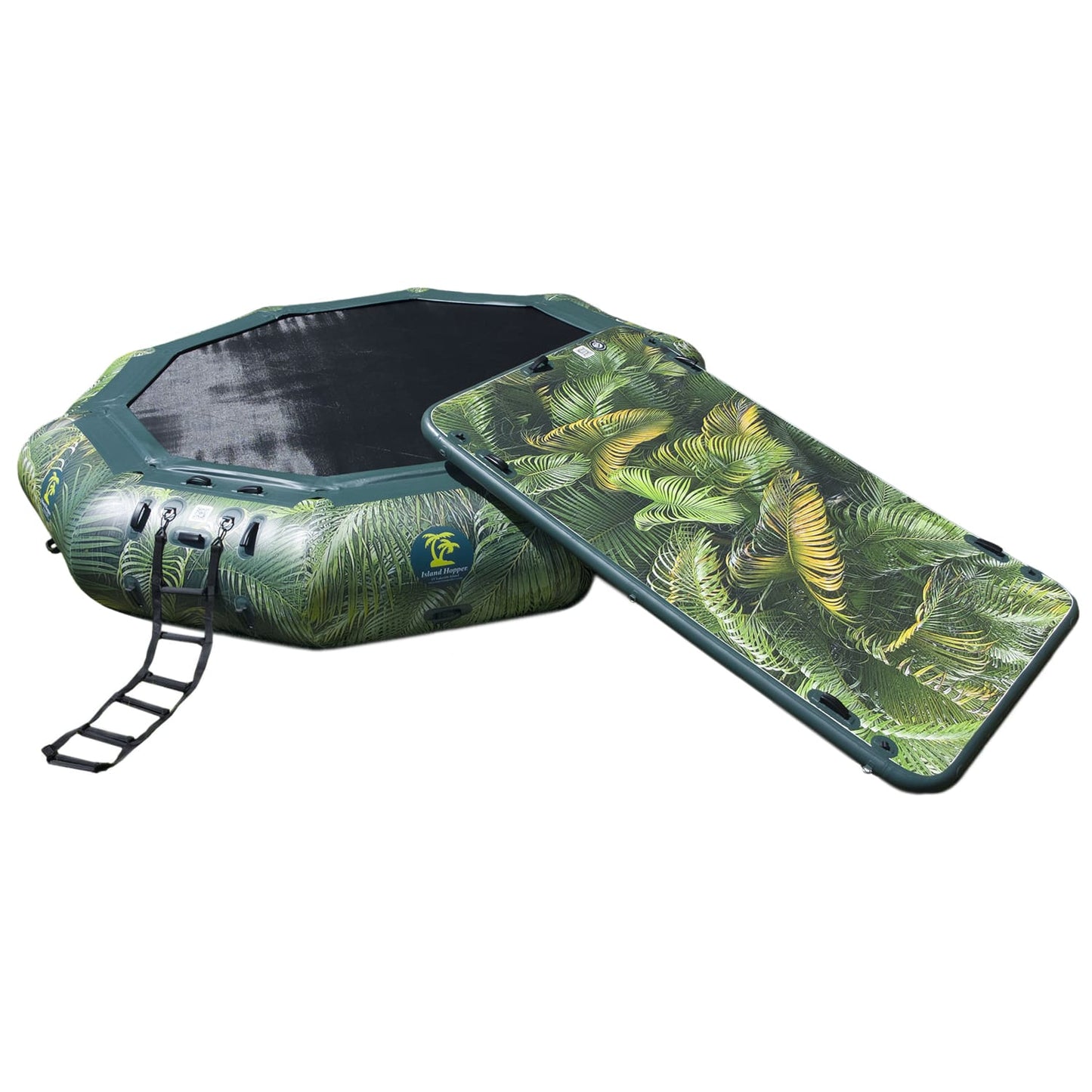 Island Hopper 15’ Water Bouncer Lakeside Water Park with 1 Lakeside Platform/Slide - LKS-WTRPRK15