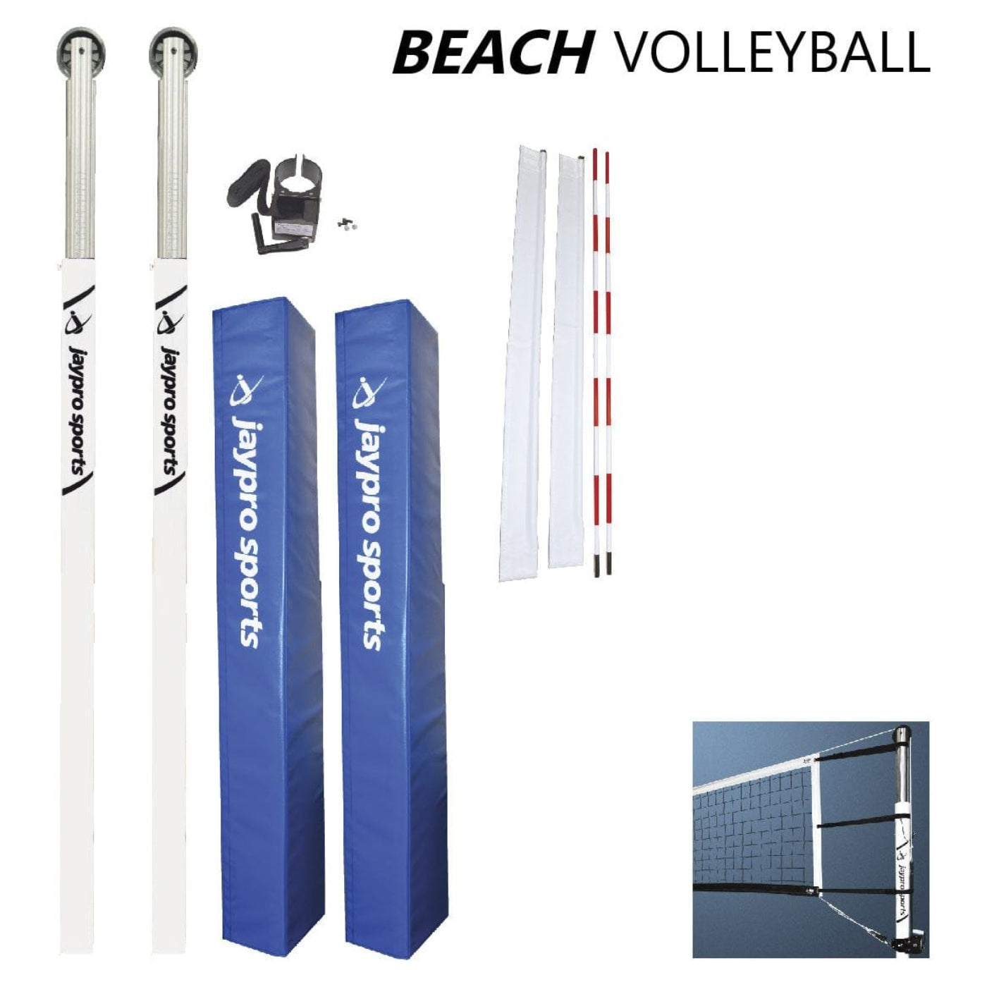Jaypro Beach Volleyball System (3-1/2 in. Ground Sleeve) - NFHS, NCAA, USVBA - OBV300-OFF