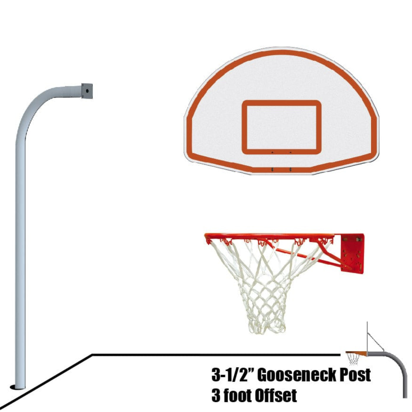 Jaypro Straight Post Basketball System (4-1/2" Pole with 4' Offset) 56"W x 36"H Aluminum Fan BackboarSPA4-FABT-SG