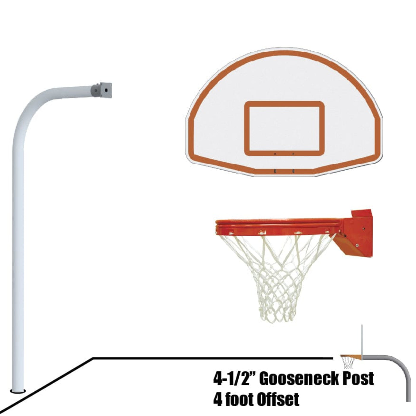 Jaypro Gooseneck Basketball System (4-1/2" Pole with 4' Offset) 56"W x 36"H Aluminum Fan Backboard - 996-FABT-DR