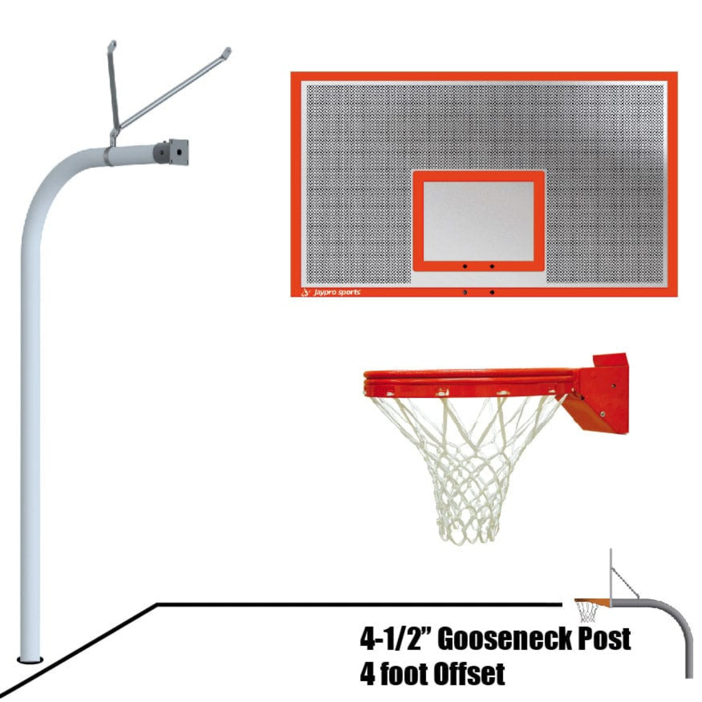 Jaypro Gooseneck Basketball System (4-1/2" Pole with 4' Offset) 72"W x 42"H Acrylic Backboard - 996-AC-SG