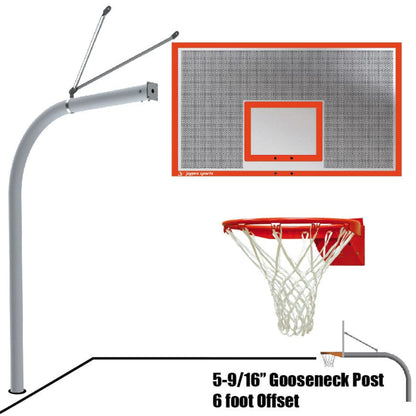 Jaypro Gooseneck Basketball System (5-9/16" Pole with 6' Offset) 72"W x 42"H Perforated Al - 656-ALP-SGuminum Backboard