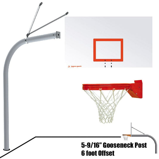 Jaypro Gooseneck Basketball System (5-9/16" Pole with 6' Offset) 72"W x 42"H Steel Backboard - 656-RS-SG