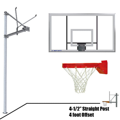Jaypro Straight Post Basketball System (4-1/2" Pole with 4' Offset) 72"W x 42"H Acrylic Backboard - SPA4-AC-SG