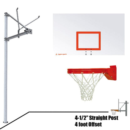 Jaypro Straight Post Basketball System (4-1/2" Pole with 4' Offset) 72"W x 42"H Steel Backboard - SPA4-RS-SG