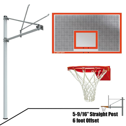 Jaypro Straight Post Basketball System (5-9/16" Pole with 6' Offset) 72"W x 42"H Perforated Steel Backboard - SPA6-PERF-DR