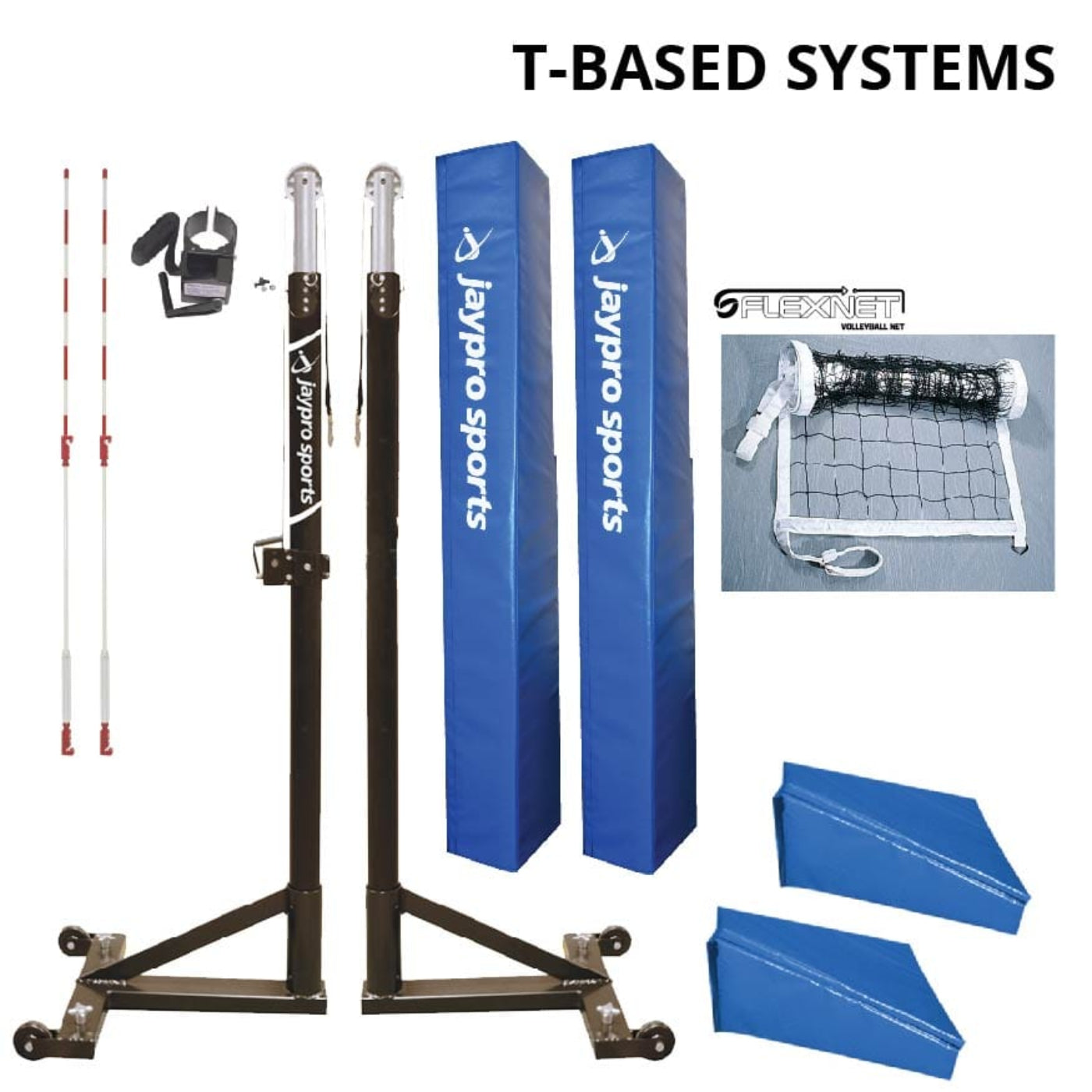 Jaypro T-Base Competition Volleyball Net System (FeatherLite Pin-Stop Height Adjust Upright) - PVB-2500