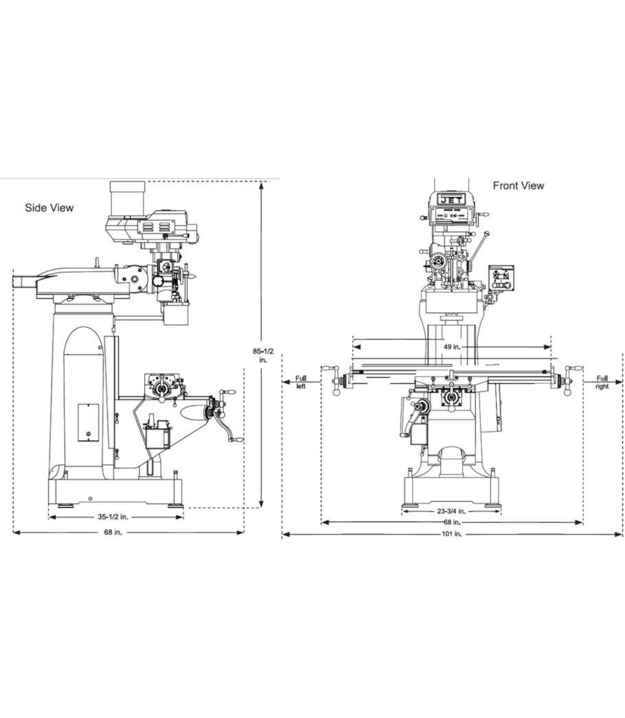 JET Elite EVS-949 Mill with 3-Axis ACU-RITE 203 (Quill) DRO - JT9-894316