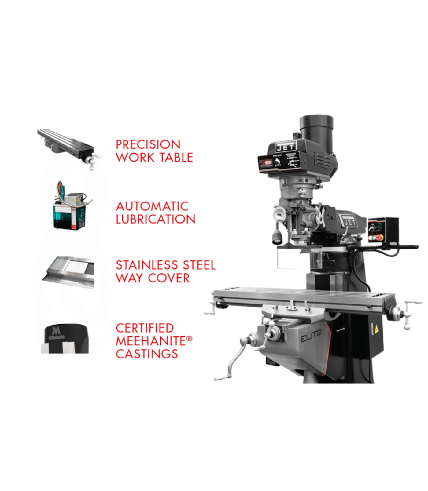 JET Elite ETM-949 Mill with 3-Axis ACU-RITE 303 (Quill) DRO - JT9-894137