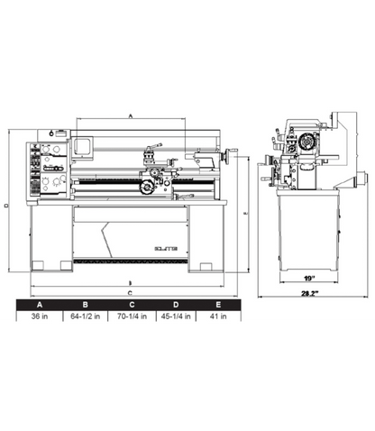 JET Elite Lathe E-1236VS with ACU-RITE 303 DRO with Taper Attachment and Collet Closer - JT9-892314