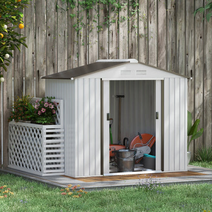 Outsunny EverBase 7' x 4' Outdoor Storage Shed with Foundation Kit, Double Lockable Door & Air Vents, White - 845-030WT