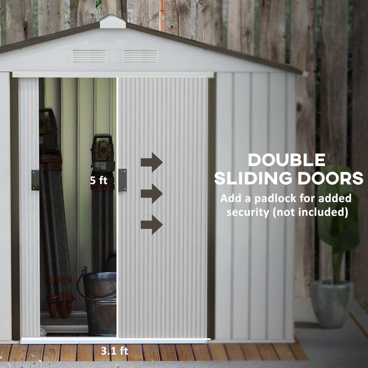 Outsunny EverBase 7' x 4' Outdoor Storage Shed with Foundation Kit, Double Lockable Door & Air Vents, White - 845-030WT