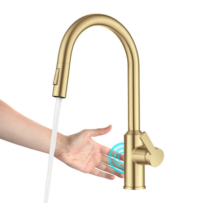 KRAUS Oletto Touchless Pull-Down Kitchen Faucet in Brushed Brass - KSF-2830BB