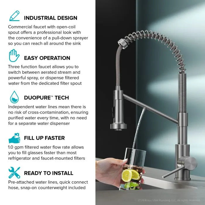 KRAUS Bolden 2-in-1 Pull-Down Single Handle Water Filter Kitchen Faucet in Matte Black with Purita 2-Stage Under-Sink Filtration System - FS-1001-KFF-1610MB
