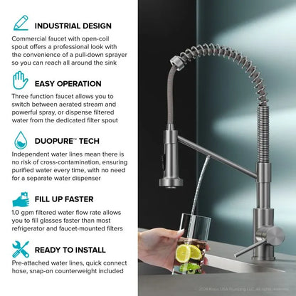 KRAUS Bolden 2-in-1 Pull-Down Single Handle Water Filter Kitchen Faucet in Matte Black with Purita 2-Stage Under-Sink Filtration System - FS-1001-KFF-1610MB
