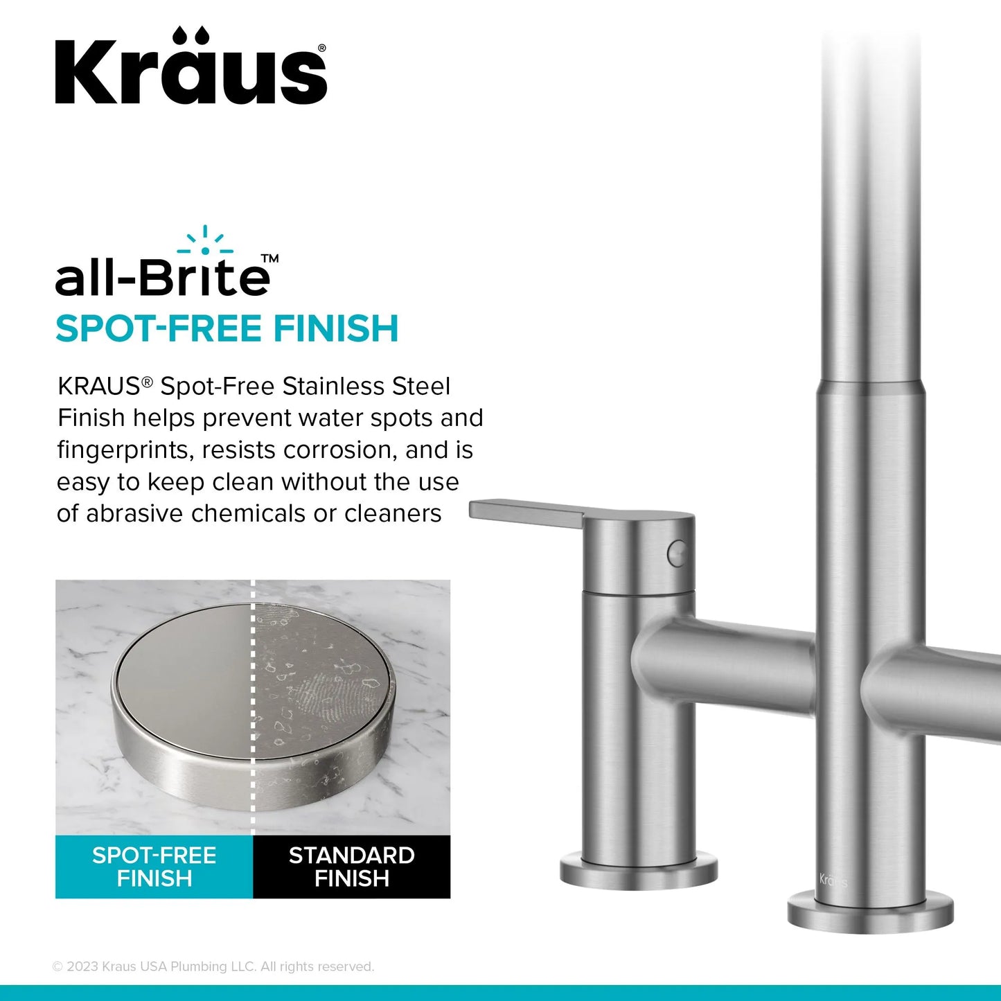 KRAUS Contemporary Bridge Kitchen Faucet with Spray-Head in Spot-Free Stainless - KPF-3122SFS