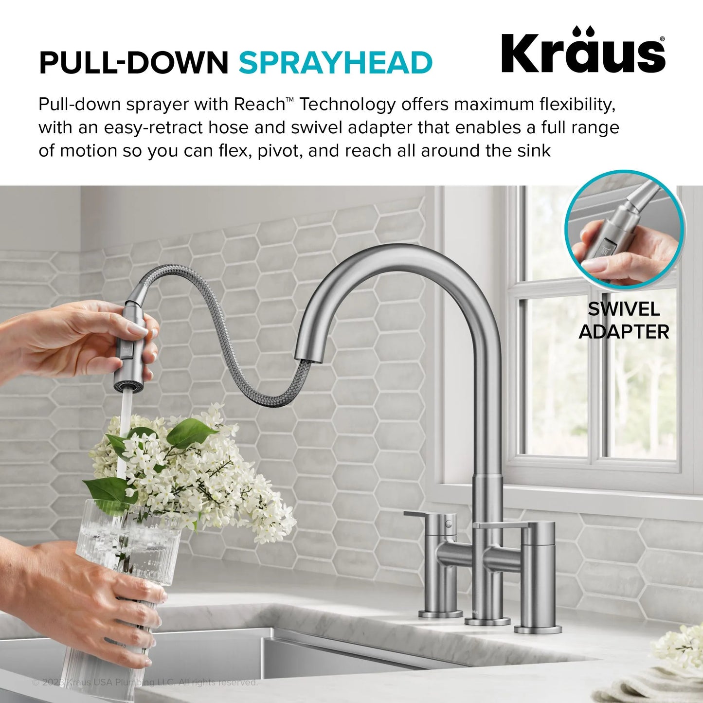 KRAUS Contemporary Bridge Kitchen Faucet with Spray-Head in Spot-Free Stainless - KPF-3122SFS