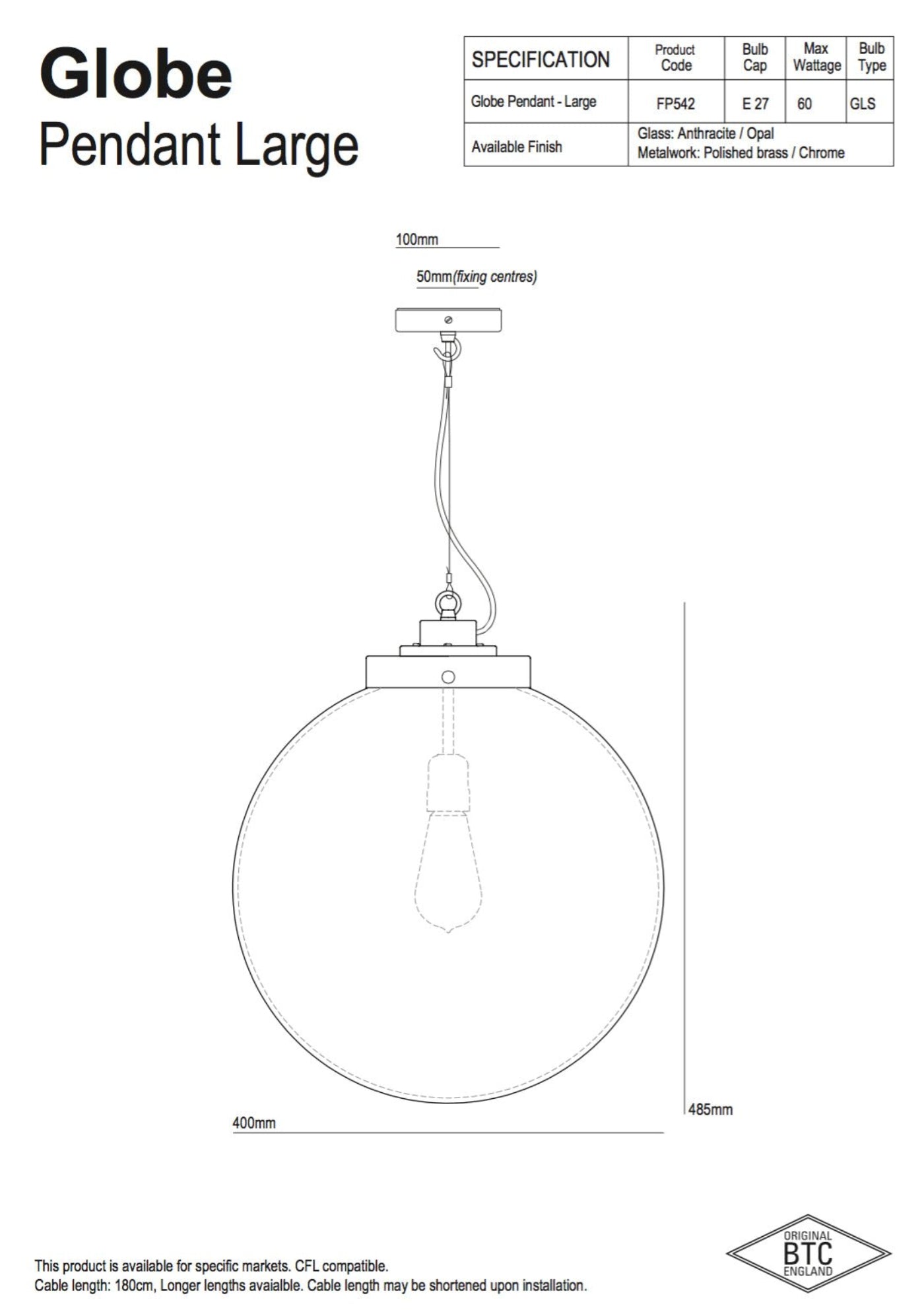 Original BTC Large Globe Pendant