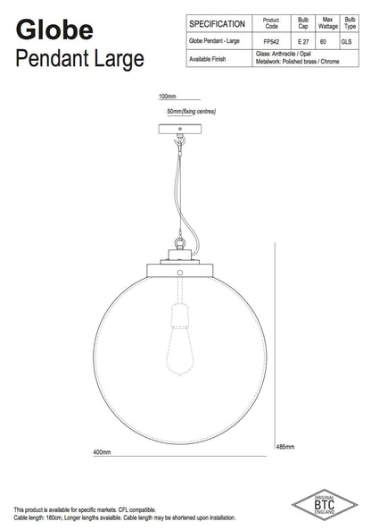 Original BTC Large Globe Pendant