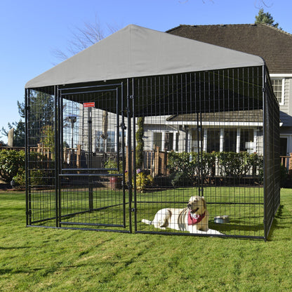 Lucky Dog STAY Series 10 x 10 x 6 Foot Roofed Steel Frame Dog Kennel, Grey - 265230