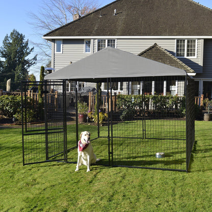Lucky Dog STAY Series 10 x 10 x 6 Foot Roofed Steel Frame Dog Kennel, Grey - 265230