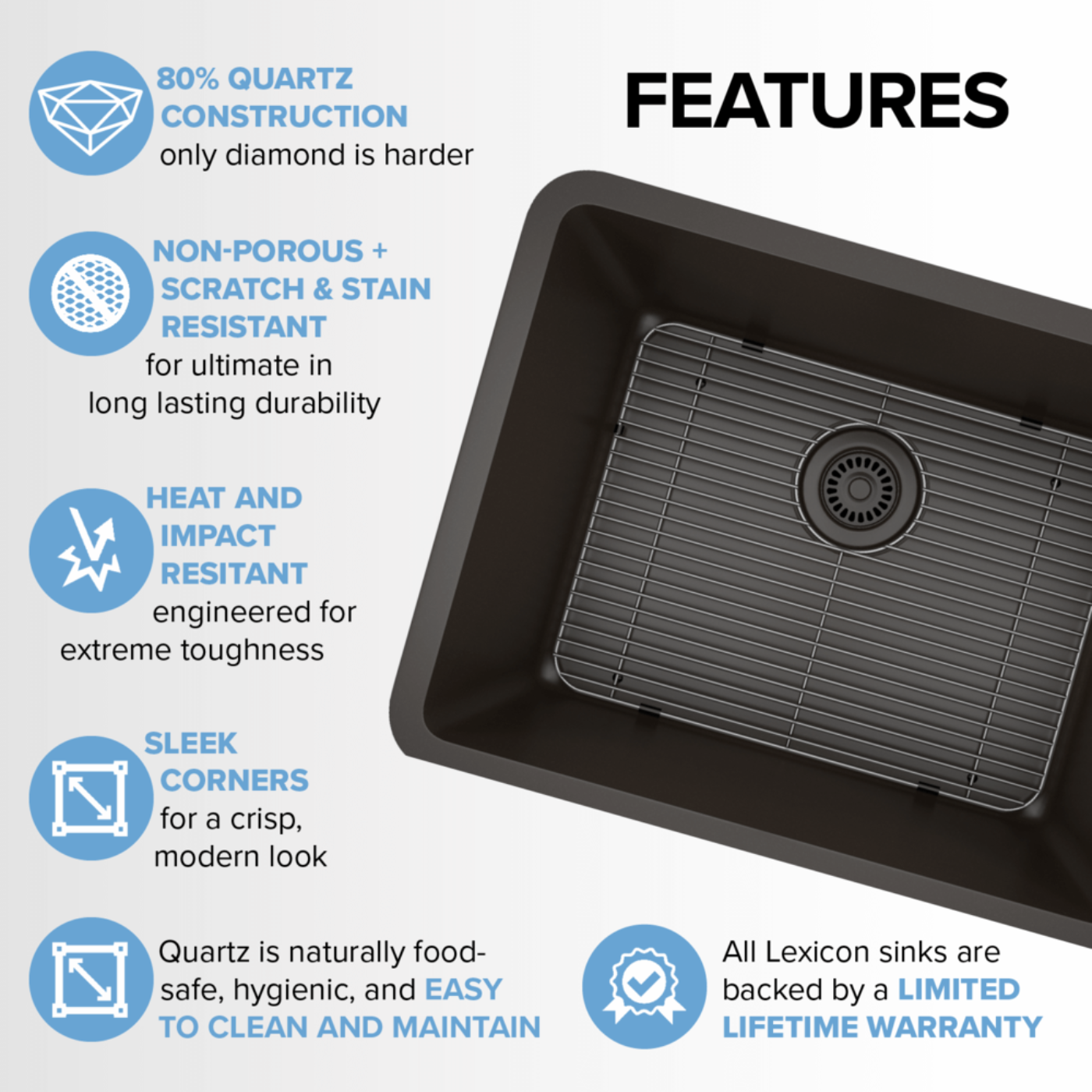 Lexicon Standard Size Rectangle Quartz Composite Kitchen Sink