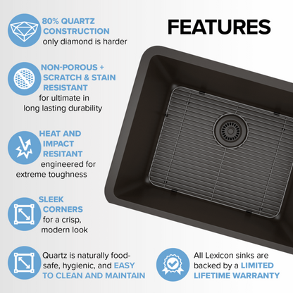 Lexicon Standard Size Rectangle Quartz Composite Kitchen Sink