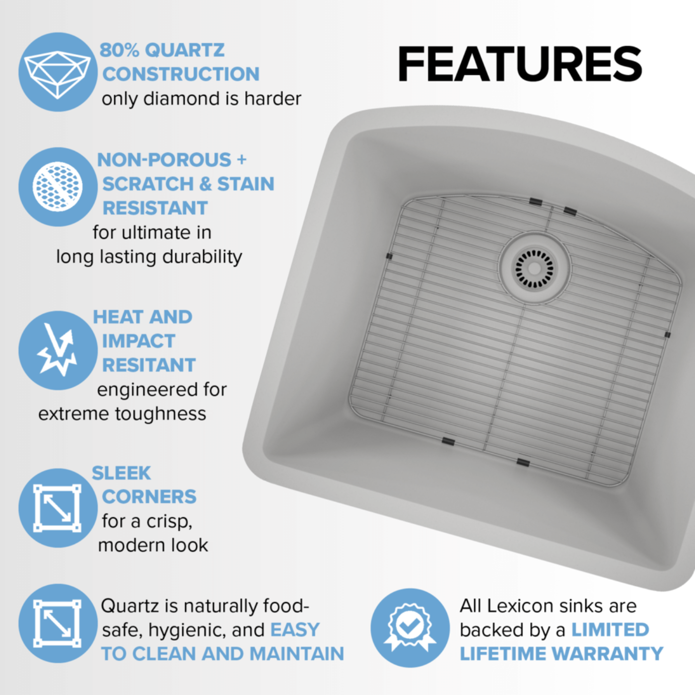 Lexicon D-Shaped Quartz Composite Kitchen Sink