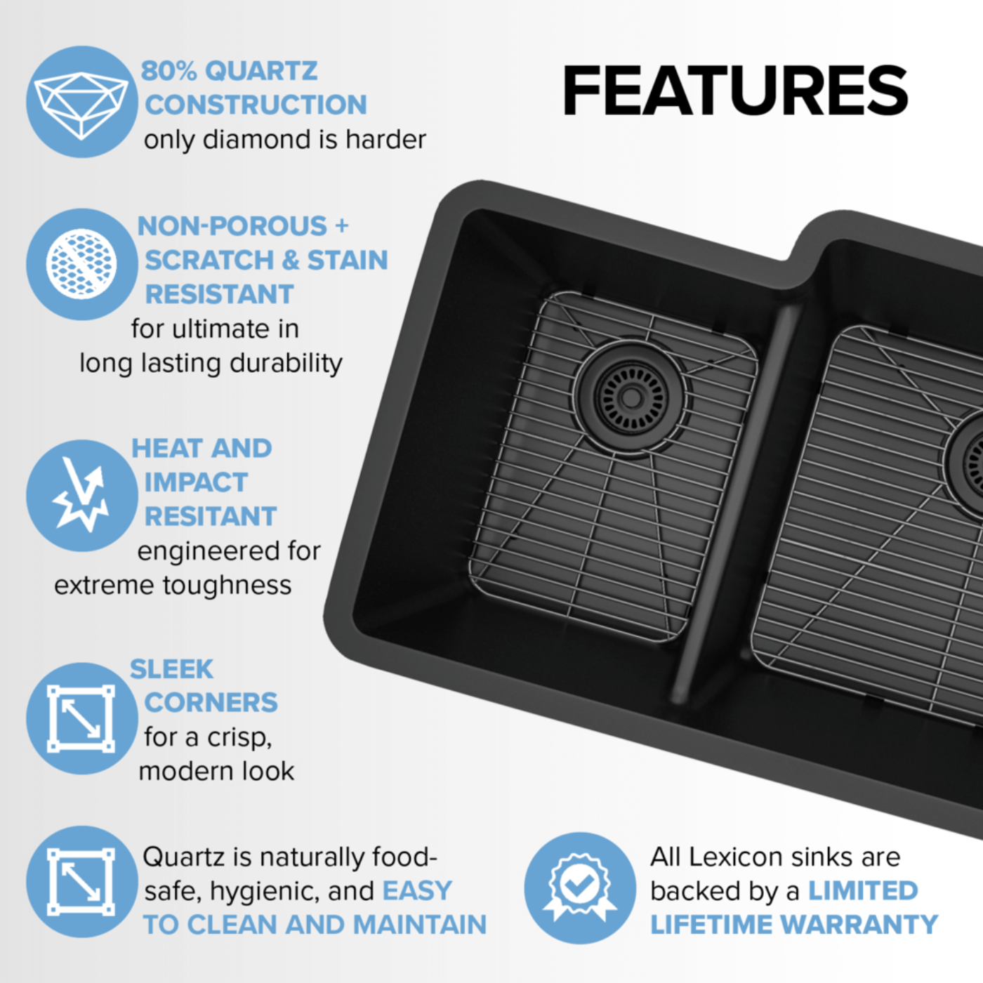 Lexicon 32" Double Bowl 40/60 Quartz Composite Sink