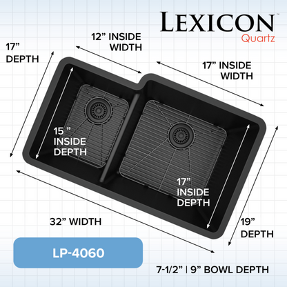 Lexicon 32" Double Bowl 40/60 Quartz Composite Sink