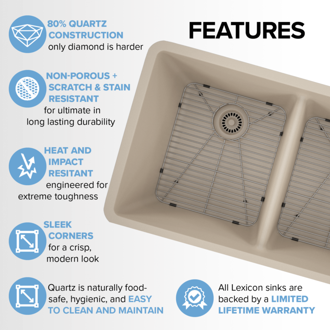 Lexicon 32" Equal Double Bowl Quartz Composite Sink