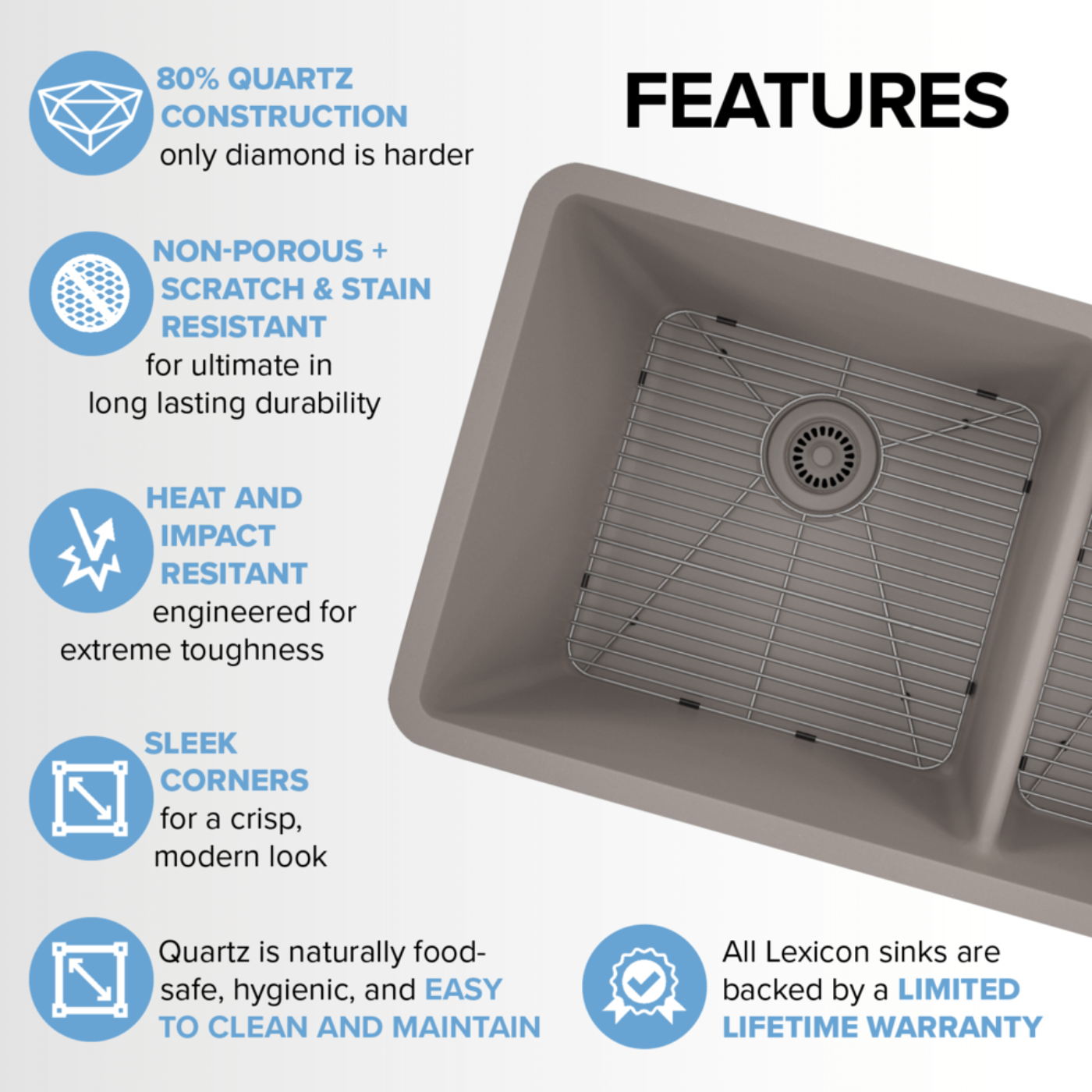 Lexicon 32" Double Bowl 60/40 Quartz Composite Sink