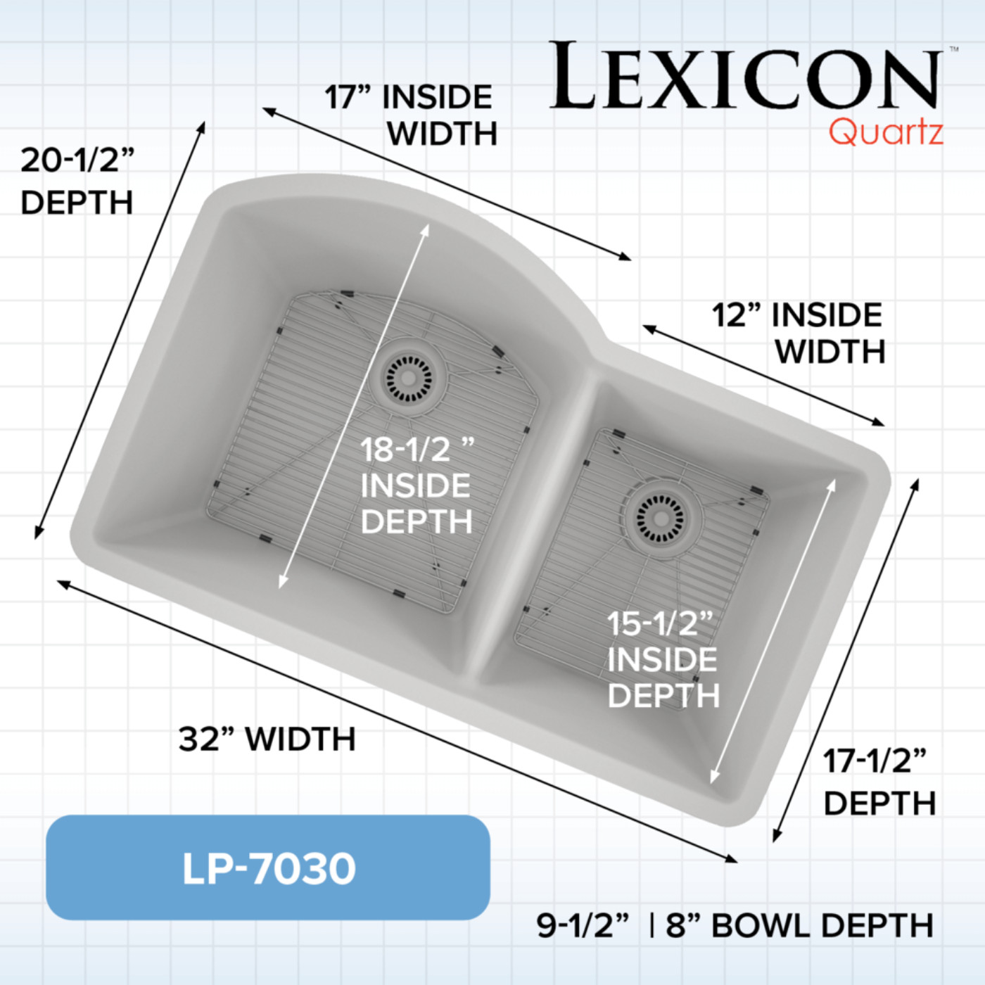 Lexicon 32" Double Bowl 70/30 Quartz Composite Sink