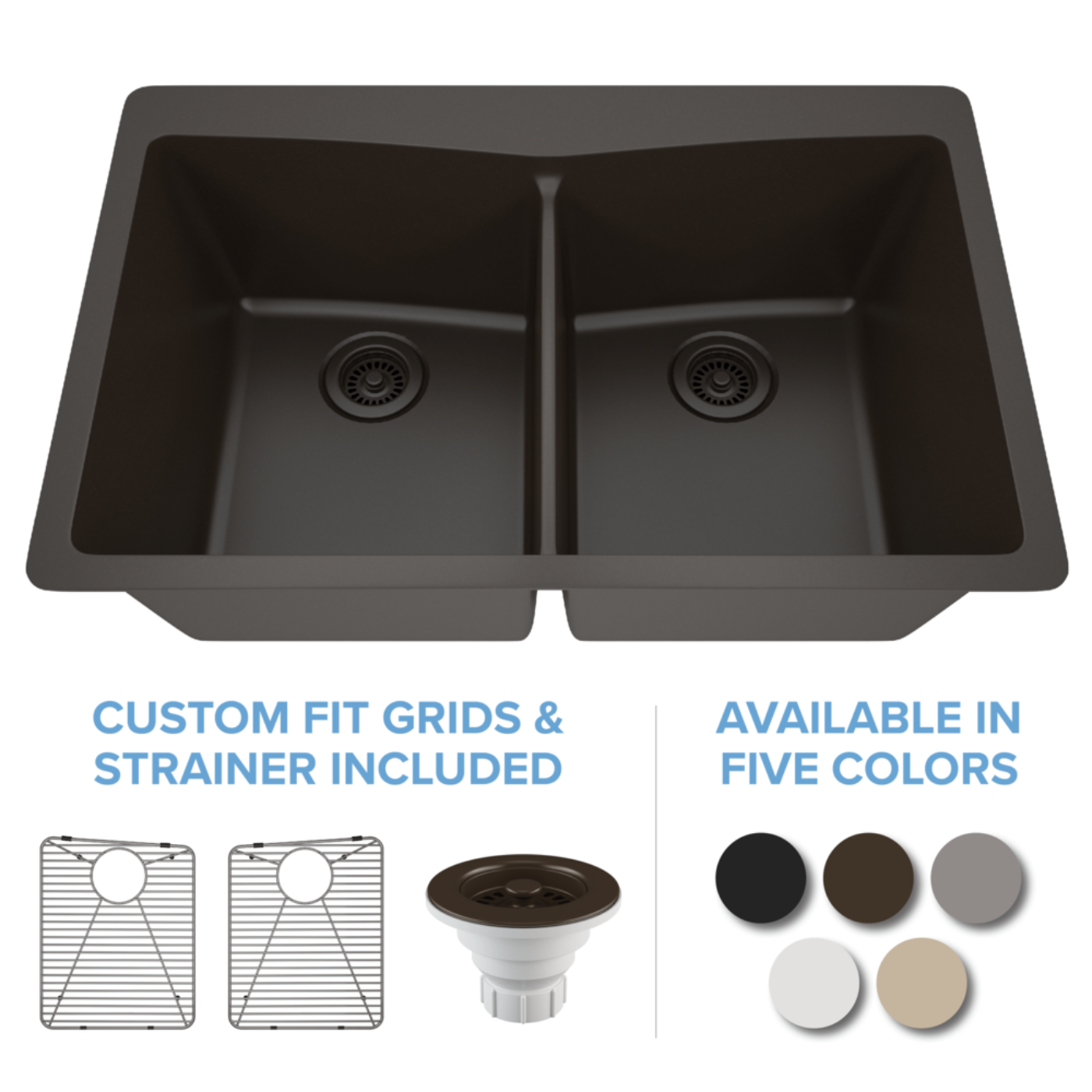 Lexicon 33" Double Bowl 50/50 Dual Mount Quartz Composite Sink