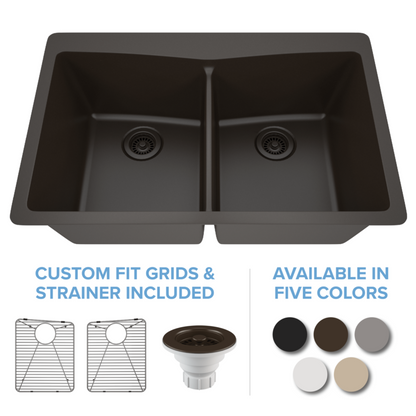 Lexicon 33" Double Bowl 50/50 Dual Mount Quartz Composite Sink