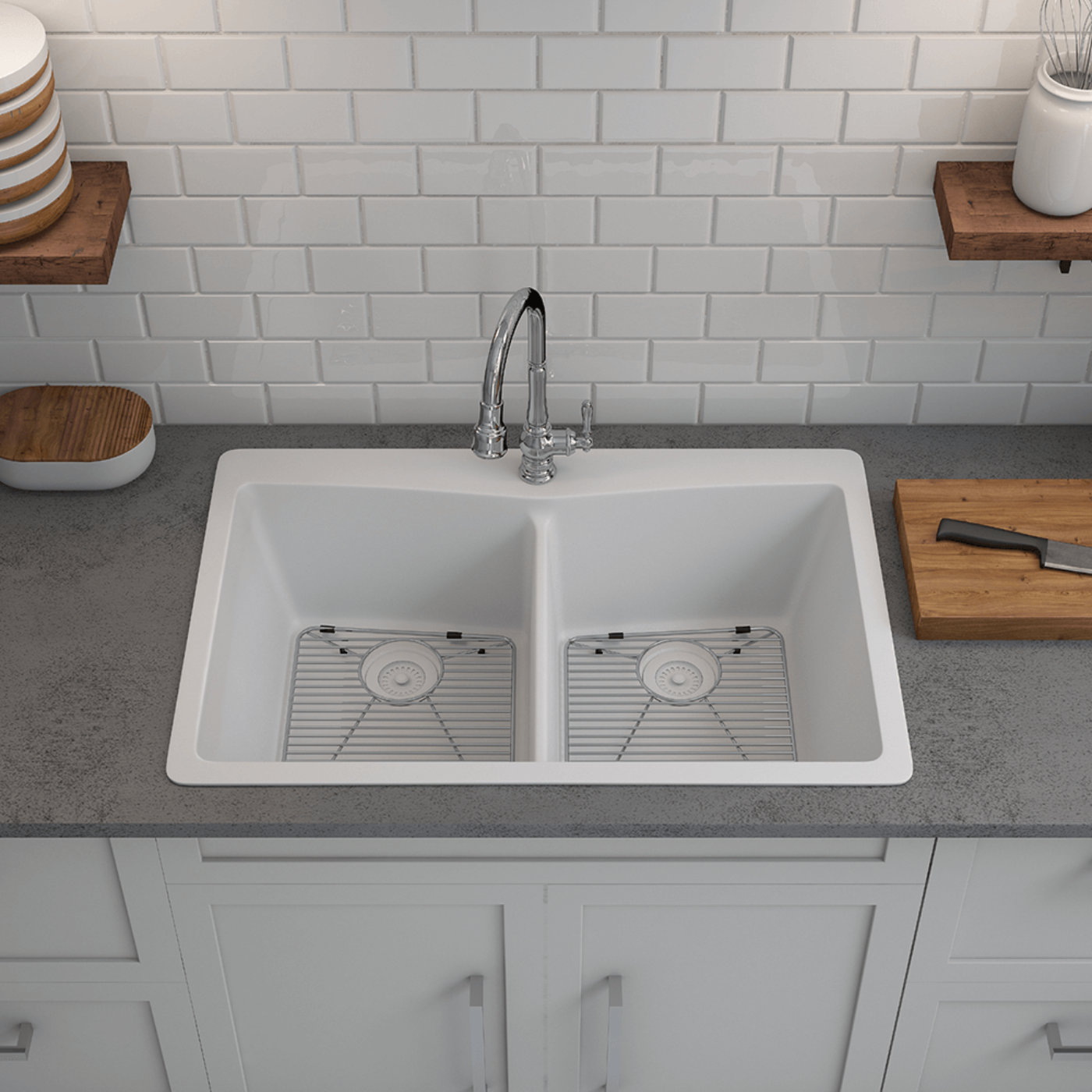 Lexicon 33" Double Bowl 50/50 Dual Mount Quartz Composite Sink