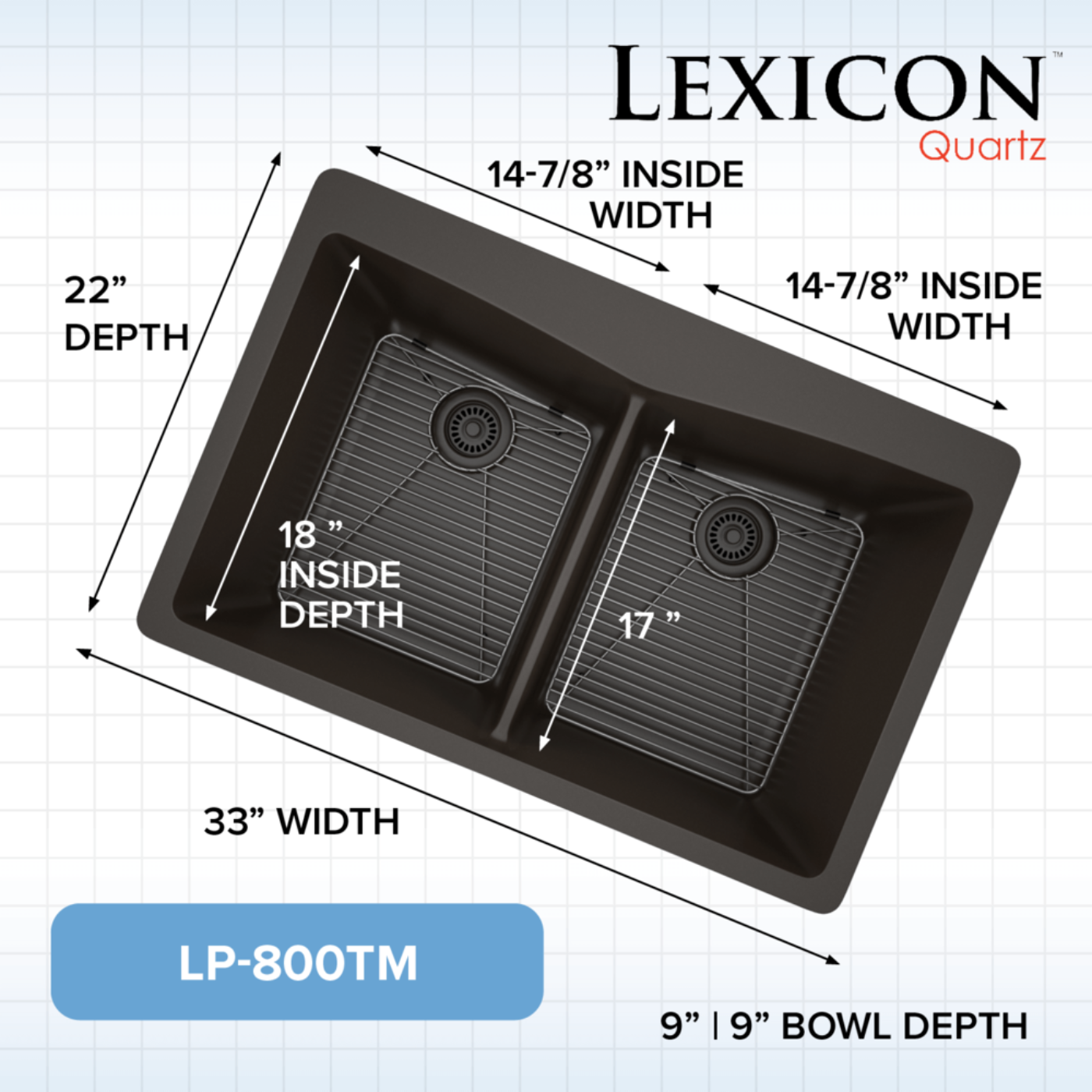 Lexicon 33" Double Bowl 50/50 Dual Mount Quartz Composite Sink