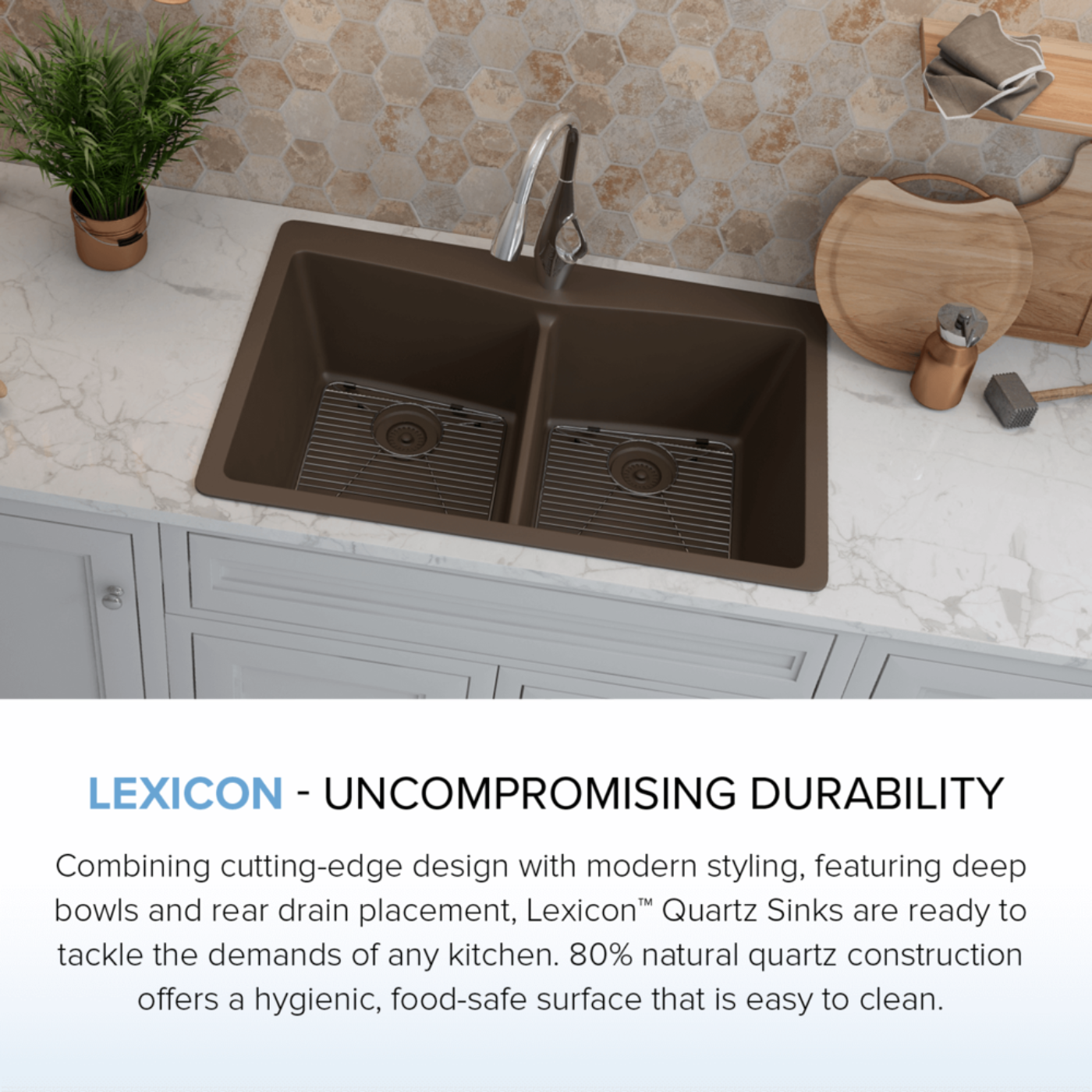 Lexicon 33" Double Bowl 50/50 Dual Mount Quartz Composite Sink