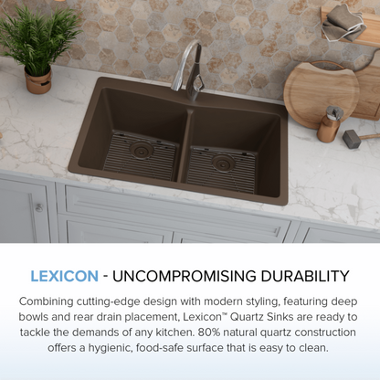 Lexicon 33" Double Bowl 50/50 Dual Mount Quartz Composite Sink