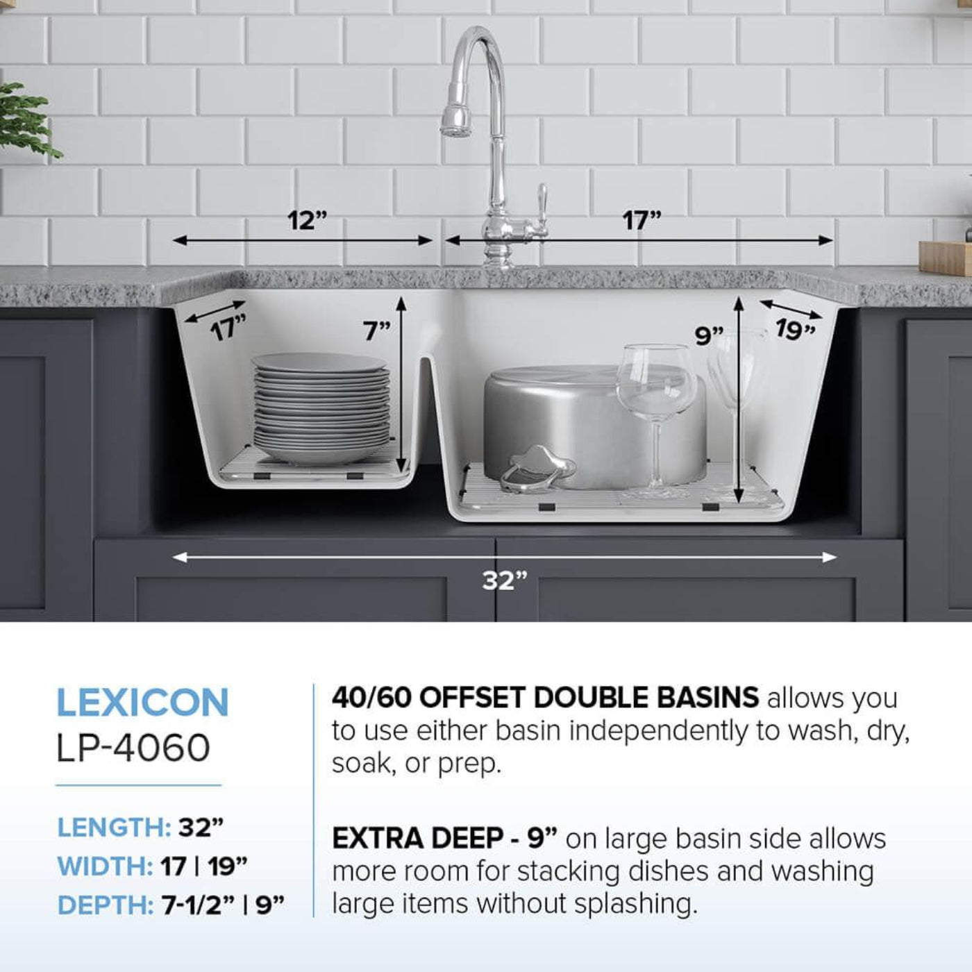 Lexicon 32" Double Bowl 40/60 Quartz Composite Sink