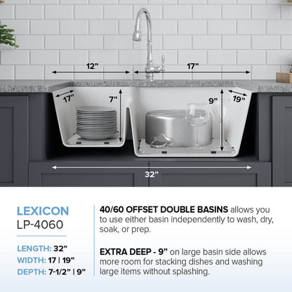 Lexicon 32" Double Bowl 40/60 Quartz Composite Sink
