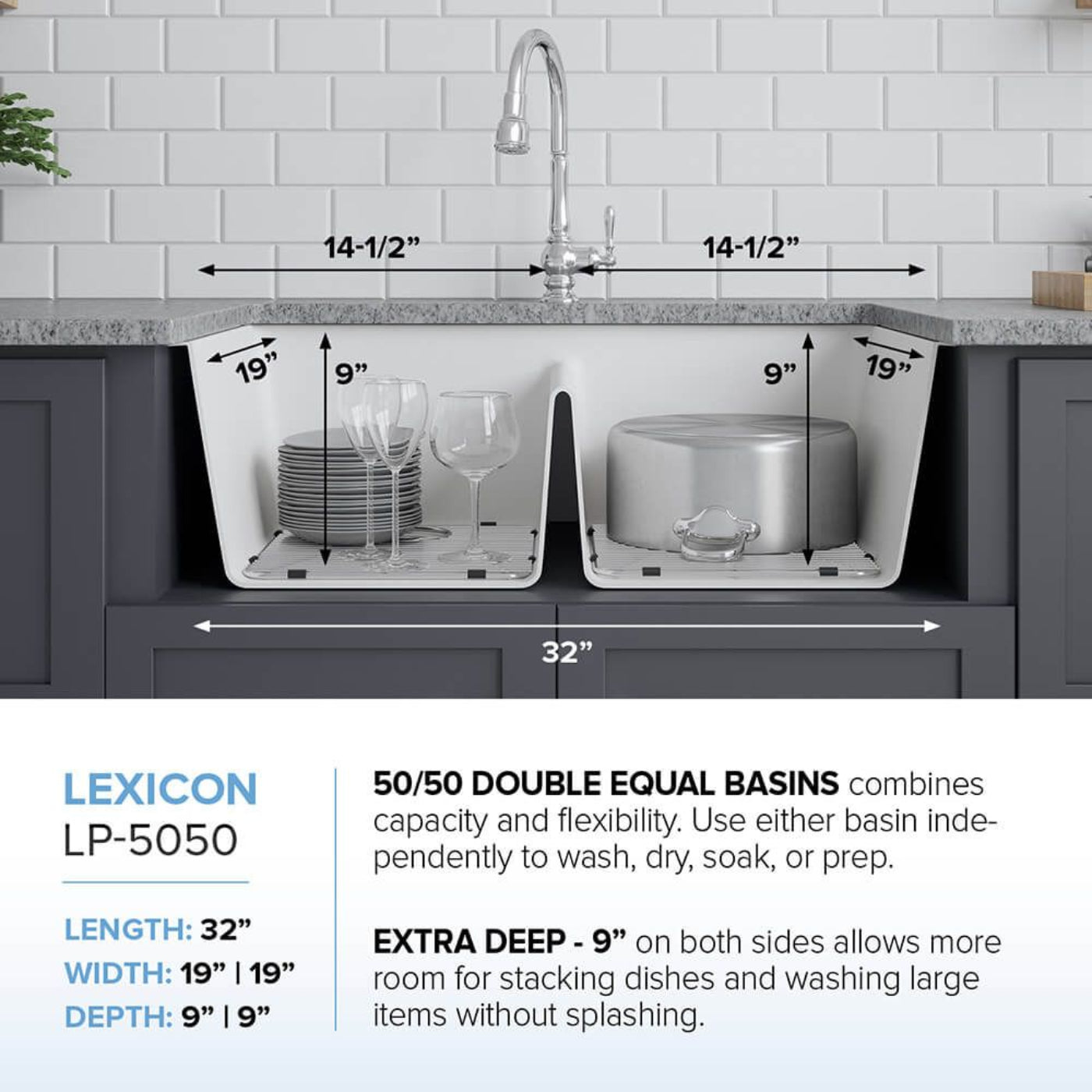 Lexicon 32" Equal Double Bowl Quartz Composite Sink