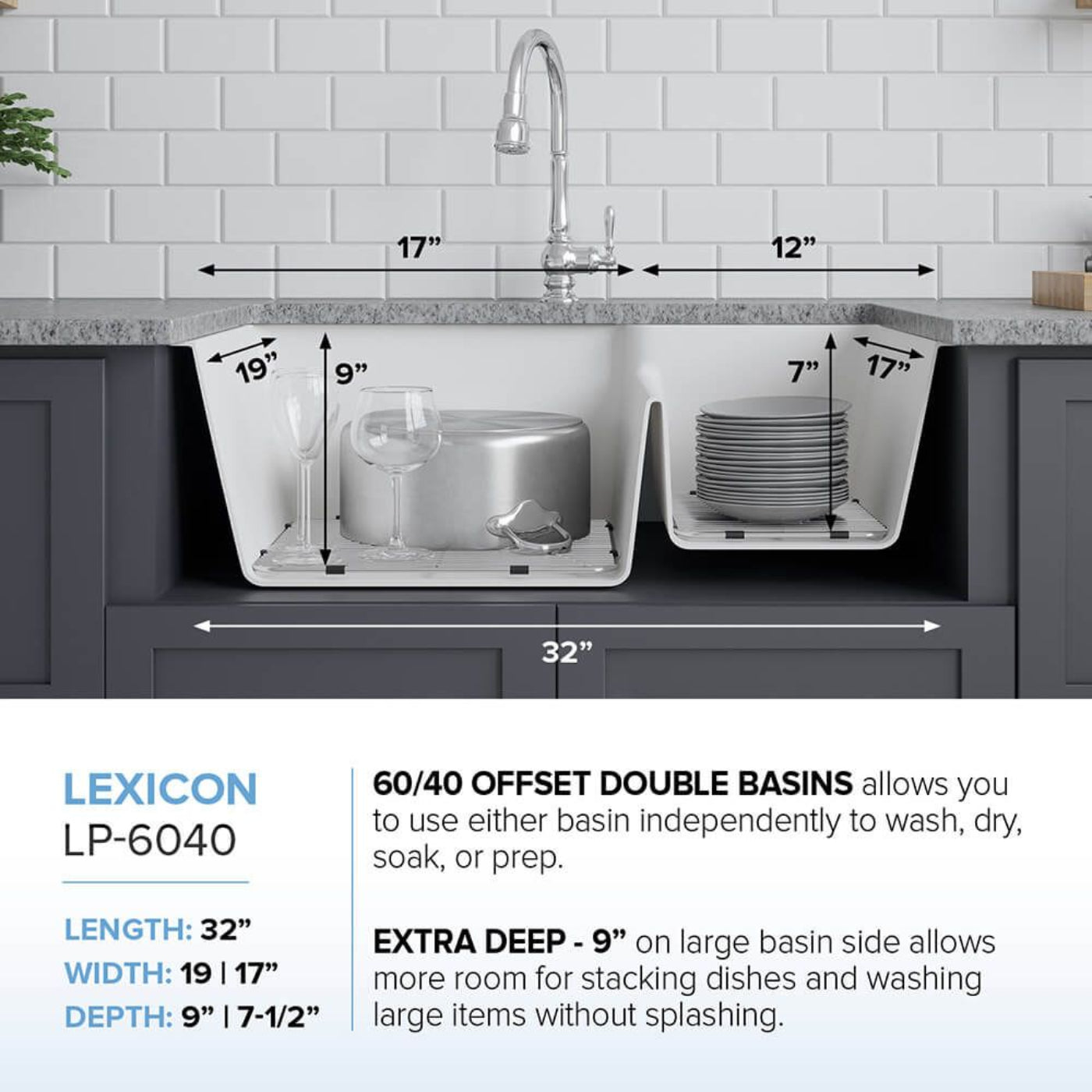 Lexicon 32" Double Bowl 60/40 Quartz Composite Sink