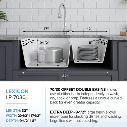 Lexicon 32" Double Bowl 70/30 Quartz Composite Sink