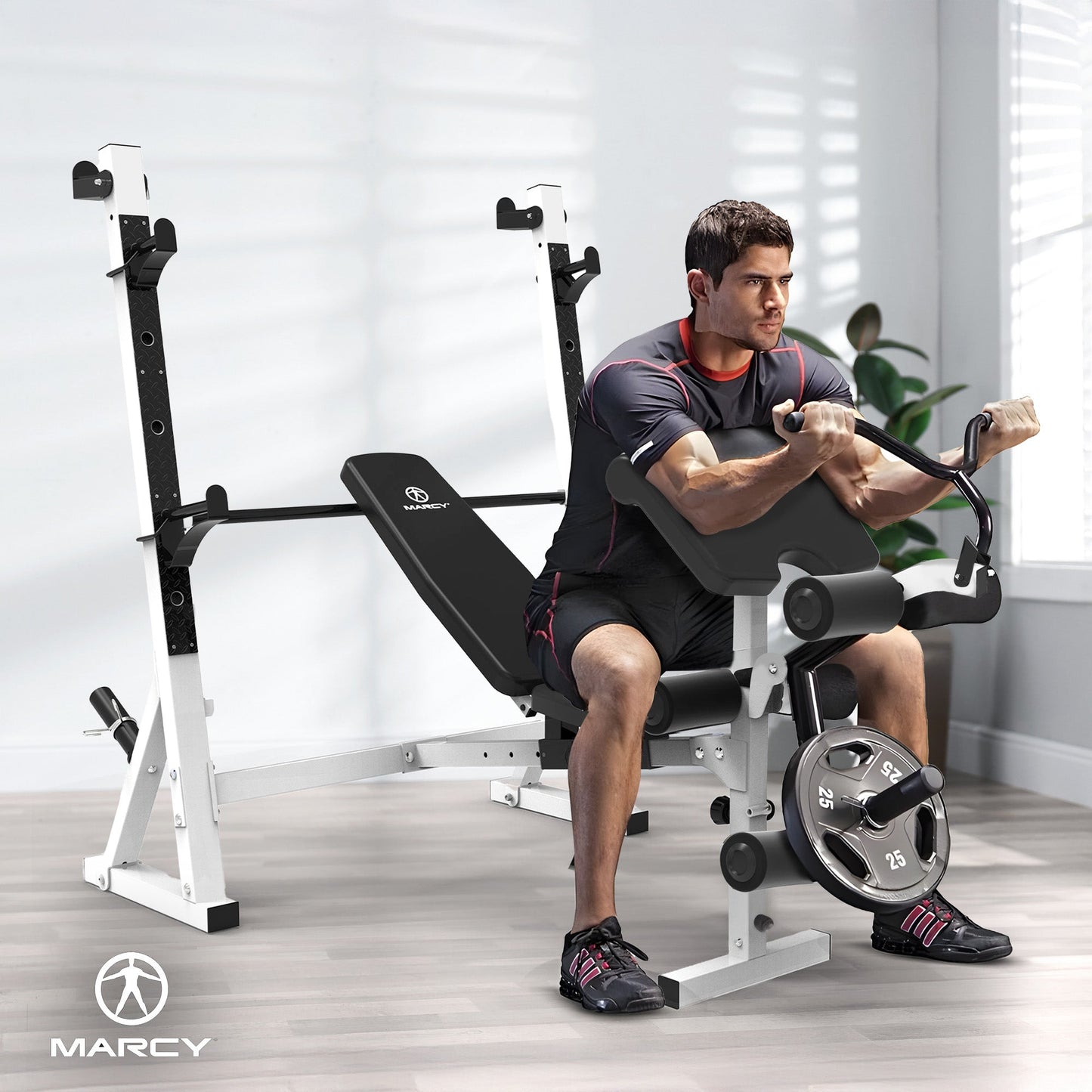 Marcy Olympic Weight Bench, Home Gym Exercise Equipment Workout Machine, White - 323797