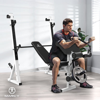 Marcy Olympic Weight Bench, Home Gym Exercise Equipment Workout Machine, White - 323797