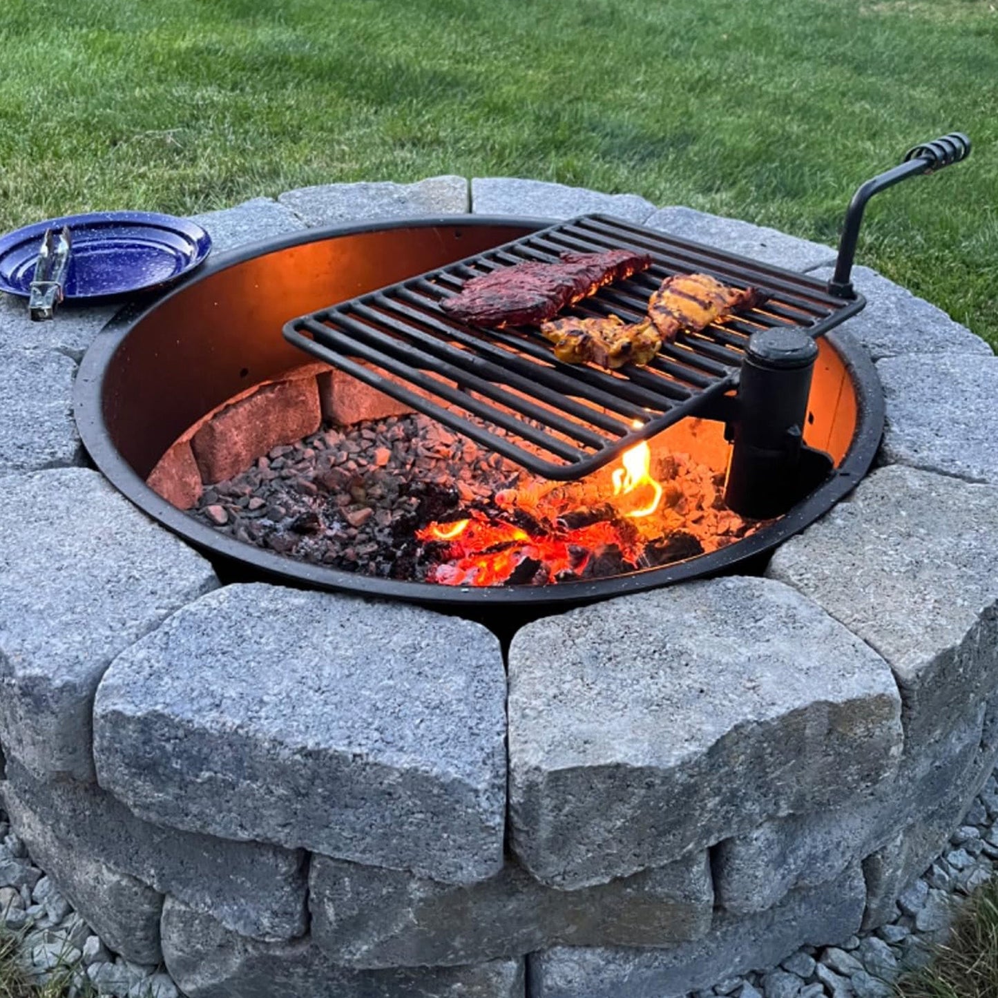 Pilot Rock 2 Pack 30.5 Inch Steel Ground Fire Pit Ring and Metal Cooking Grate - 415874